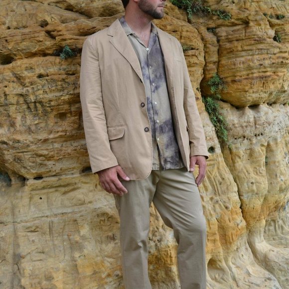 Polo Ralph Lauren Shirt Khaki Brown Silk Linen medium Large beige safari camo - Picture 7 of 7